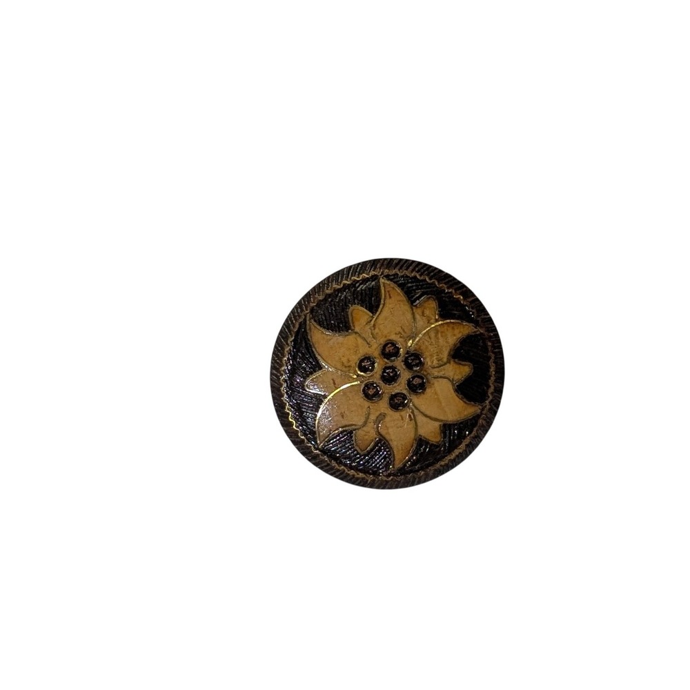 Vintage Hand Carved Wood Edelweiss Flower Pin Brooch Alpine Folk Art 1.25 Inch